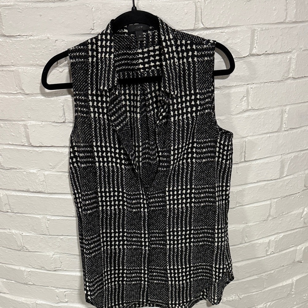 J. Crew Black and White Sleeveless Plaid Blouse